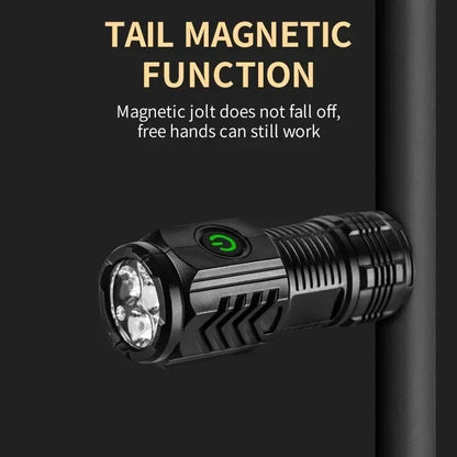 LED flashlight with magnetic base for hands-free use
