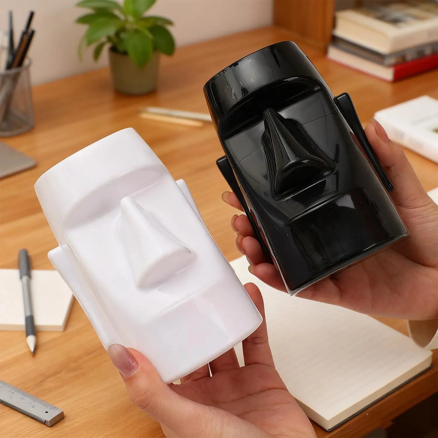 Face shape makeup brush holder compartment detail for cosmetic organization