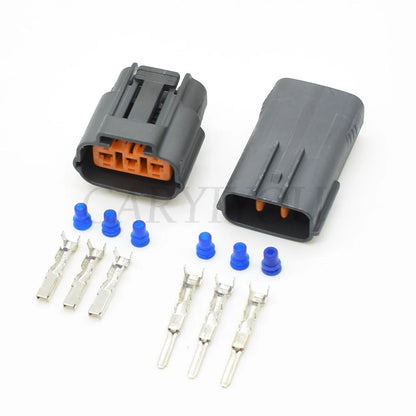 3-Pin DL 090 waterproof sensor connector 6195-0009 6195-0012 installed in Mazda RX8 wiring harness showing ignition coil socket connection