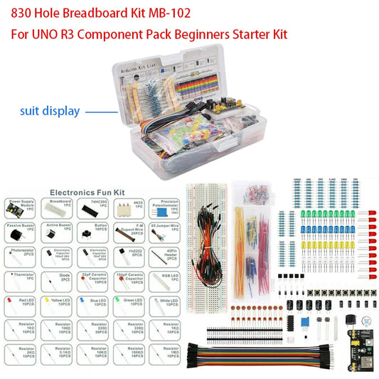 MB-102 830-hole breadboard kit for Arduino UNO R3, ideal for electronics beginners, DIY projects, and prototyping circuits
