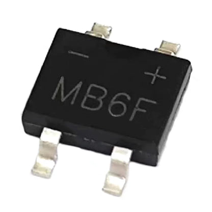 MB6F / MB-F SMD rectifier bridge with 0.5A 600V rating, ultra-thin bridge stack for electronics projects and circuit rectification
