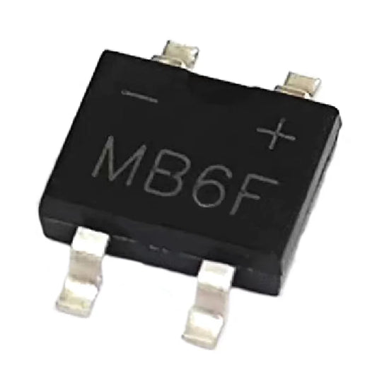 MB6F / MB-F SMD rectifier bridge with 0.5A 600V rating, ultra-thin bridge stack for electronics projects and circuit rectification