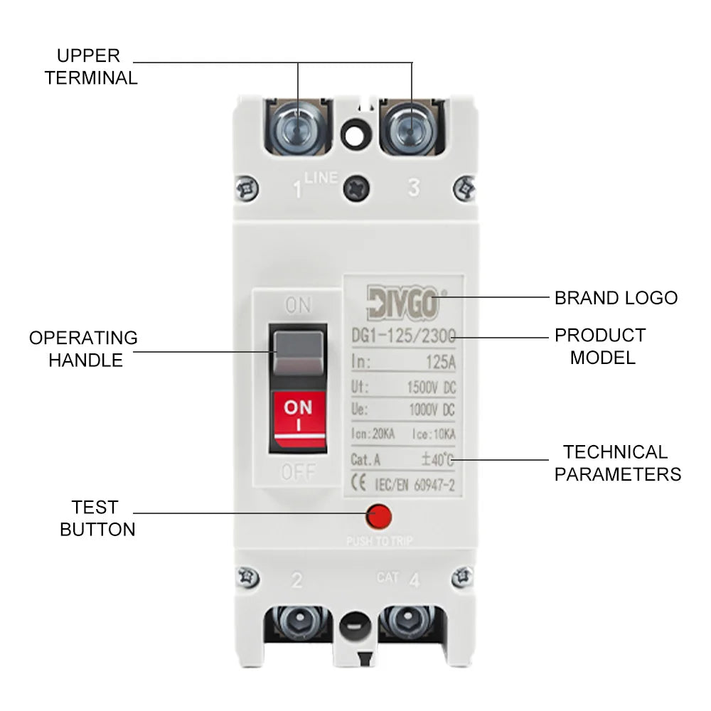 MCCB DC solar molded case circuit breaker for 1P, 2P, 4P PV systems