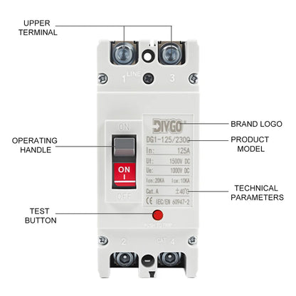MCCB DC solar molded case circuit breaker for 1P, 2P, 4P PV systems