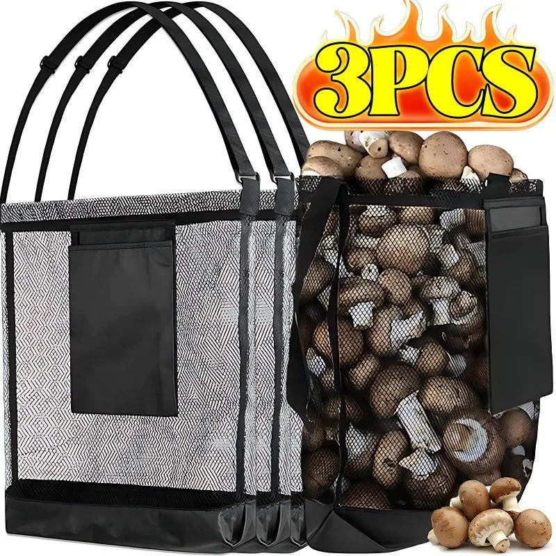 Mesh mushroom foraging bag for outdoor harvesting