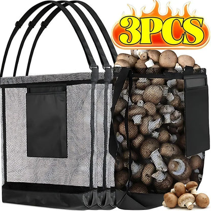 Mesh mushroom foraging bag for outdoor harvesting