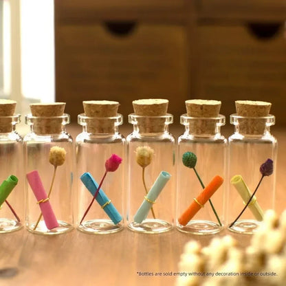 Glass message vials with cork stoppers