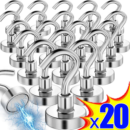 20/1Pcs metal strong magnetic hook, wall-mounted heavy duty hook for keys, coats, hanging items in home, kitchen, and bathroom storage
