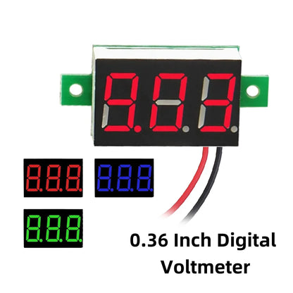 Mini LED digital voltmeter panel for DC 2.5V-32V and 0-100V, suitable for car, motorcycle, and DIY electronics projects
