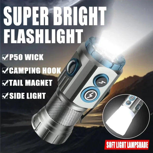 Mini LED flashlight with RGB light rechargeable