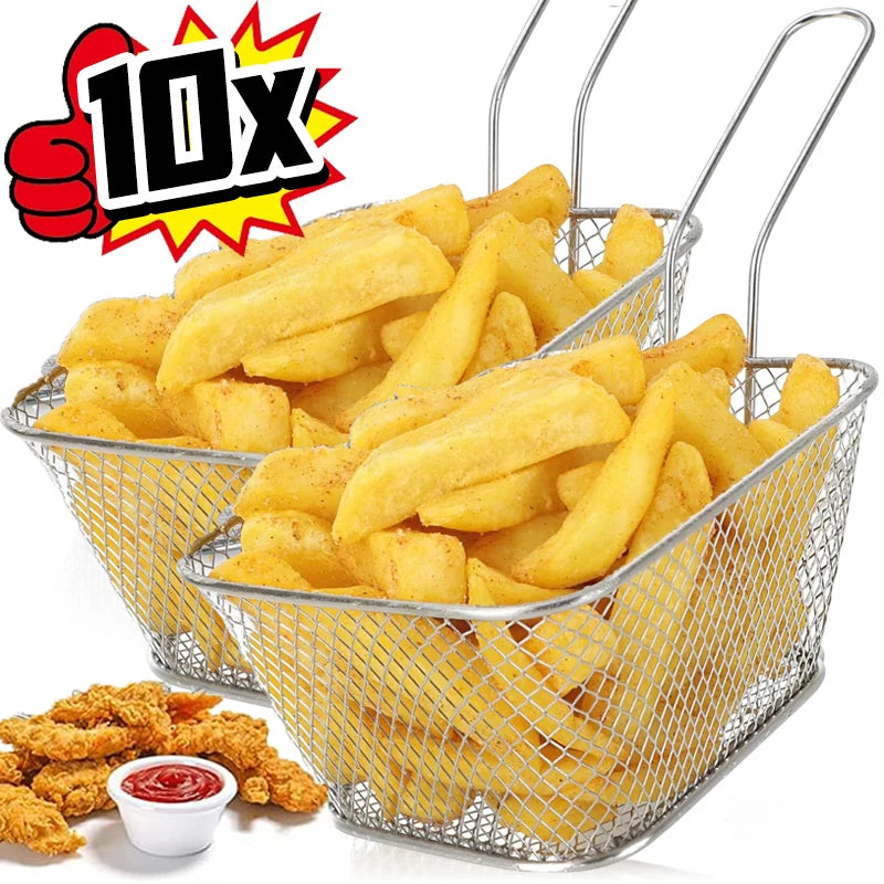 Mini square fry basket metal holder for French fries and chips with handle