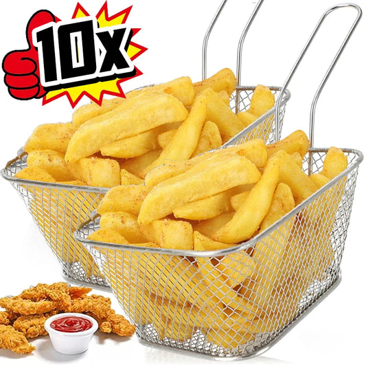 Mini square fry basket metal holder for French fries and chips with handle