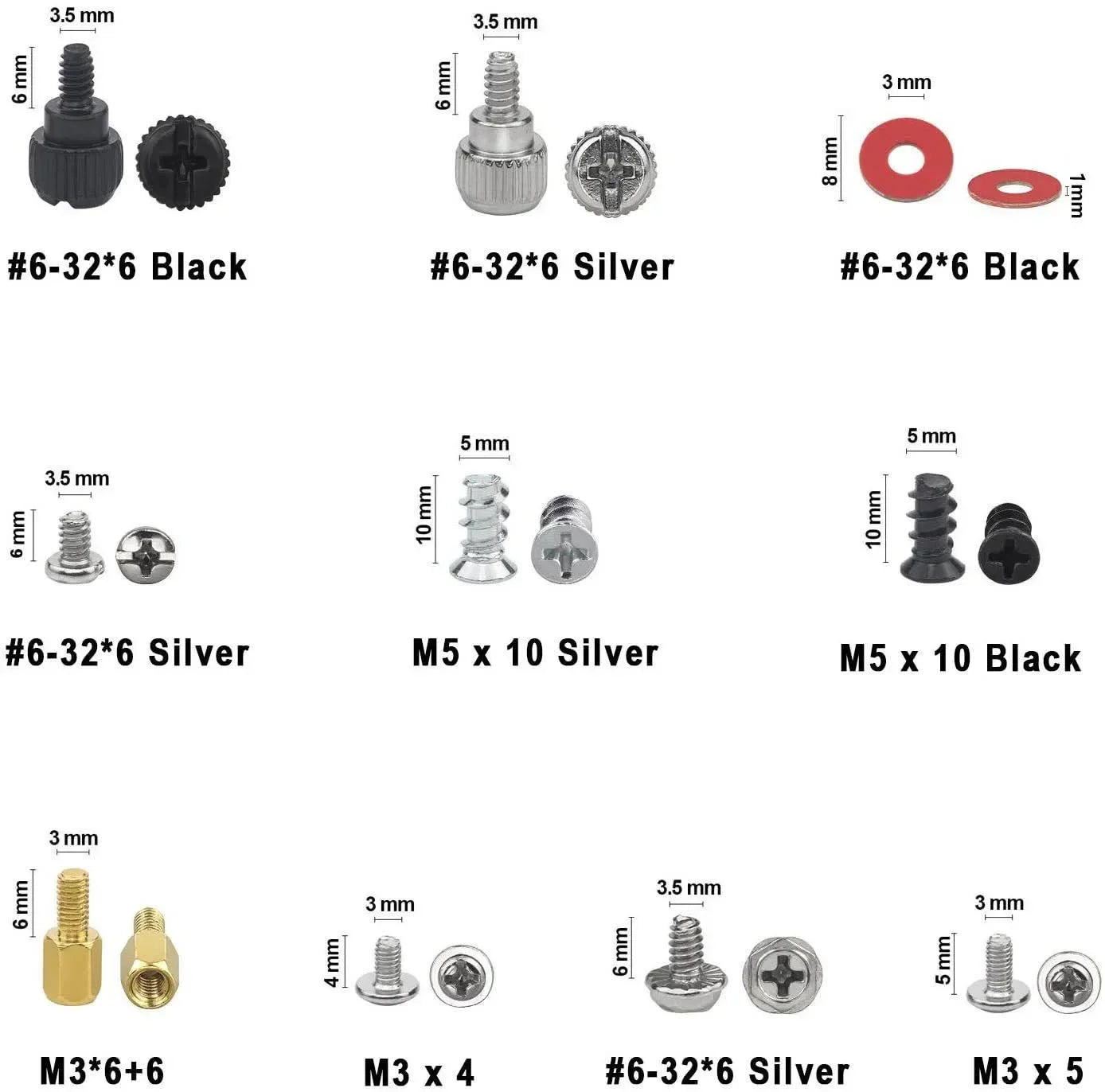Series of motherboard standoffs and computer screws assortment kit for HDD, SSD, case, and mainboard assembly