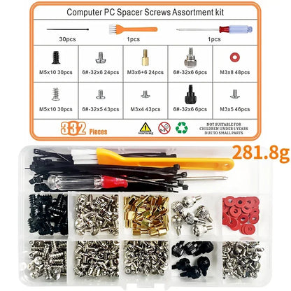 Motherboard standoffs and computer PC screws assortment kit for HDD, SSD, case, and mainboard