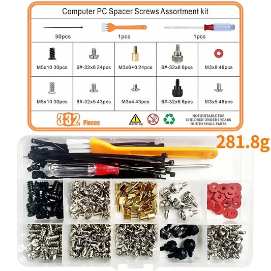 Motherboard standoffs and computer PC screws assortment kit for HDD, SSD, case, and mainboard