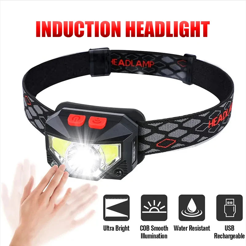 8 modes motion sensor XPE COB LED headlamp