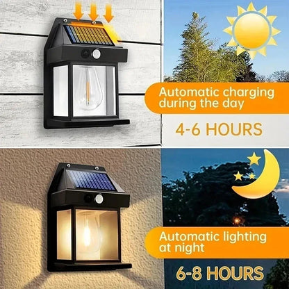 Outdoor solar motion sensor security lamp for garden and yard lighting