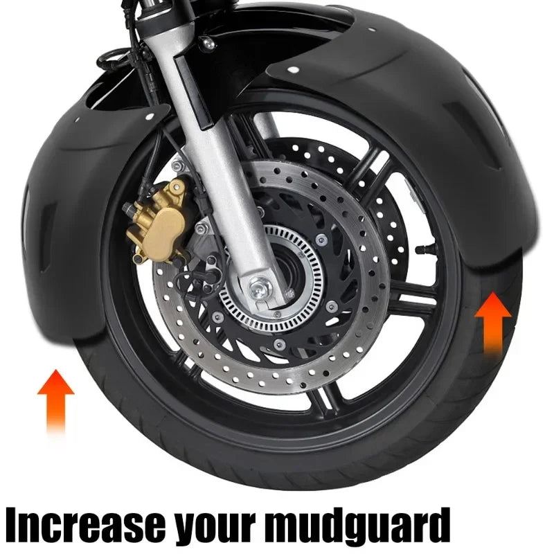 Motorcycle splash guard fender extension for wheel protection