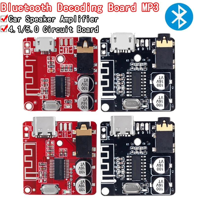 MP3 Bluetooth 4.1 decoder audio amplifier board, lossless stereo, for car speakers, DIY audio projects, and Bluetooth music streaming