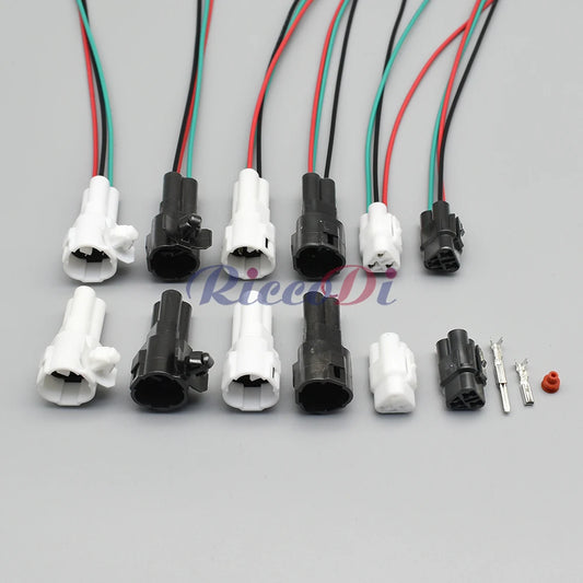 Close-up of 3-Pin terminals in MT 2.2mm sealed white male female connector 6180-3241 6187-3271
