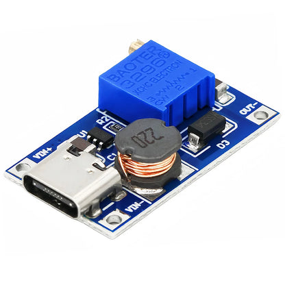 MT3608 DC-DC adjustable step-up boost module, 2A power supply converter with Type-C and Micro USB, 2-24V input to 5V/9V/12V/28V output for DIY electronics