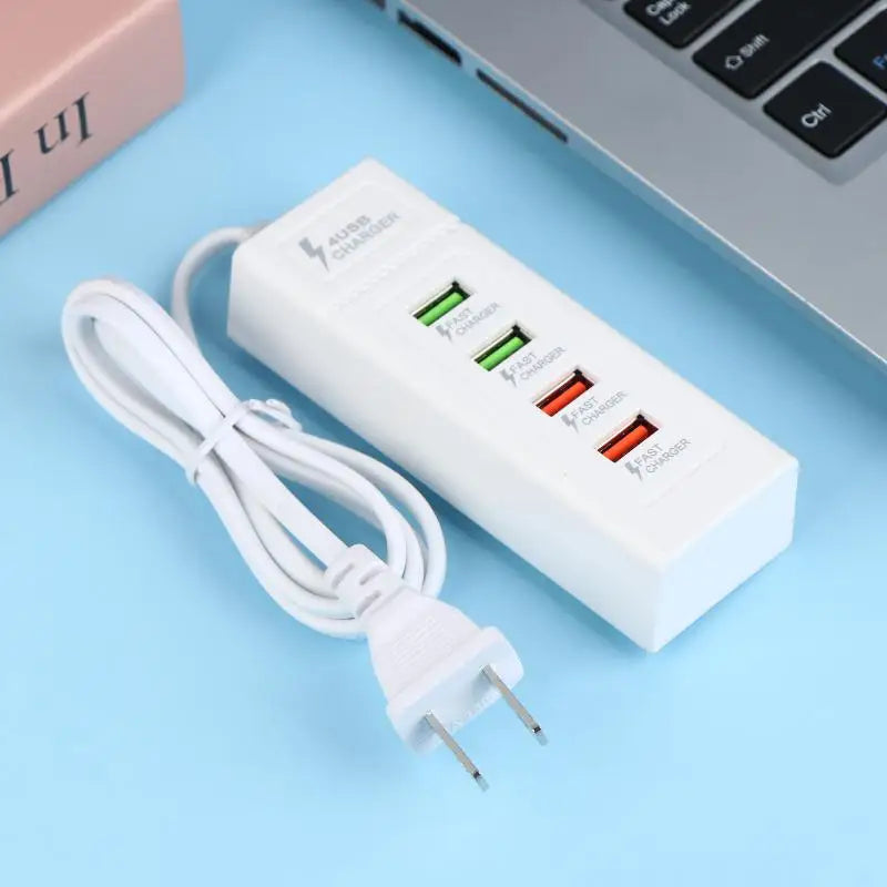 Multi splitter adapter portable travel charger with 4 USB ports, USB-C quick charging power strip