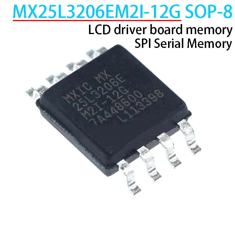 MX25L3206EM2I-12G SPI flash memory IC, 32MBit (4M), SOP-8 package, suitable for microcontroller, electronics, and DIY projects