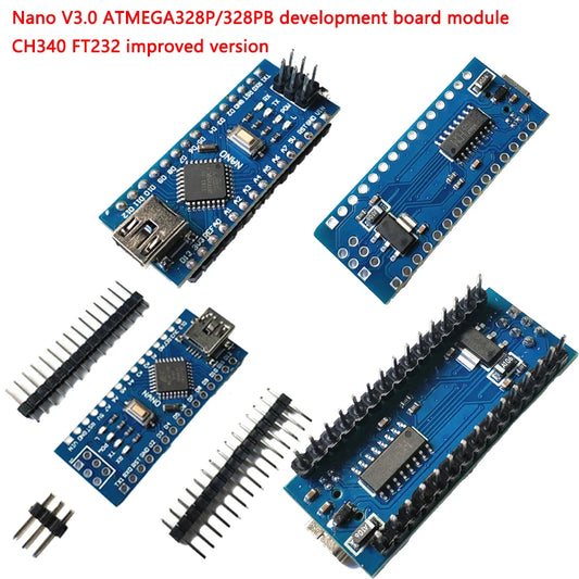 Nano V3.0 development board module with ATmega328P/328PB, featuring CH340/FT232 improved version for Arduino projects and electronics development