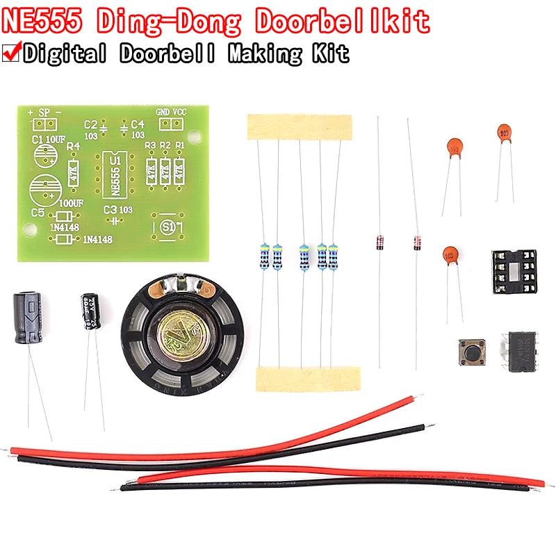 NE555 doorbell DIY kit with PCB for electronic production, ding dong sound, ideal for electronics experiments and hobby projects