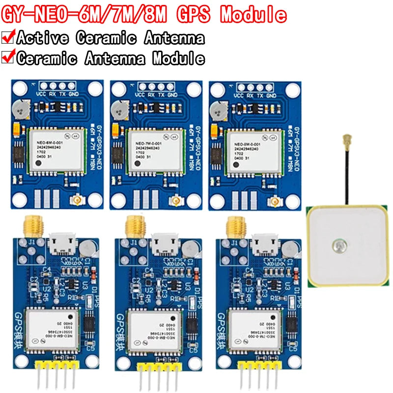 NEO-6M, NEO-7M, NEO-8M GPS module with EEPROM, flight control support, large antenna, compatible with Arduino and DIY electronics projects