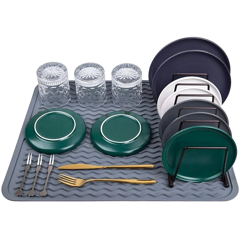 Non-slip silicone dish drying mat, multifunctional table and kitchen accessory, heat resistant and durable