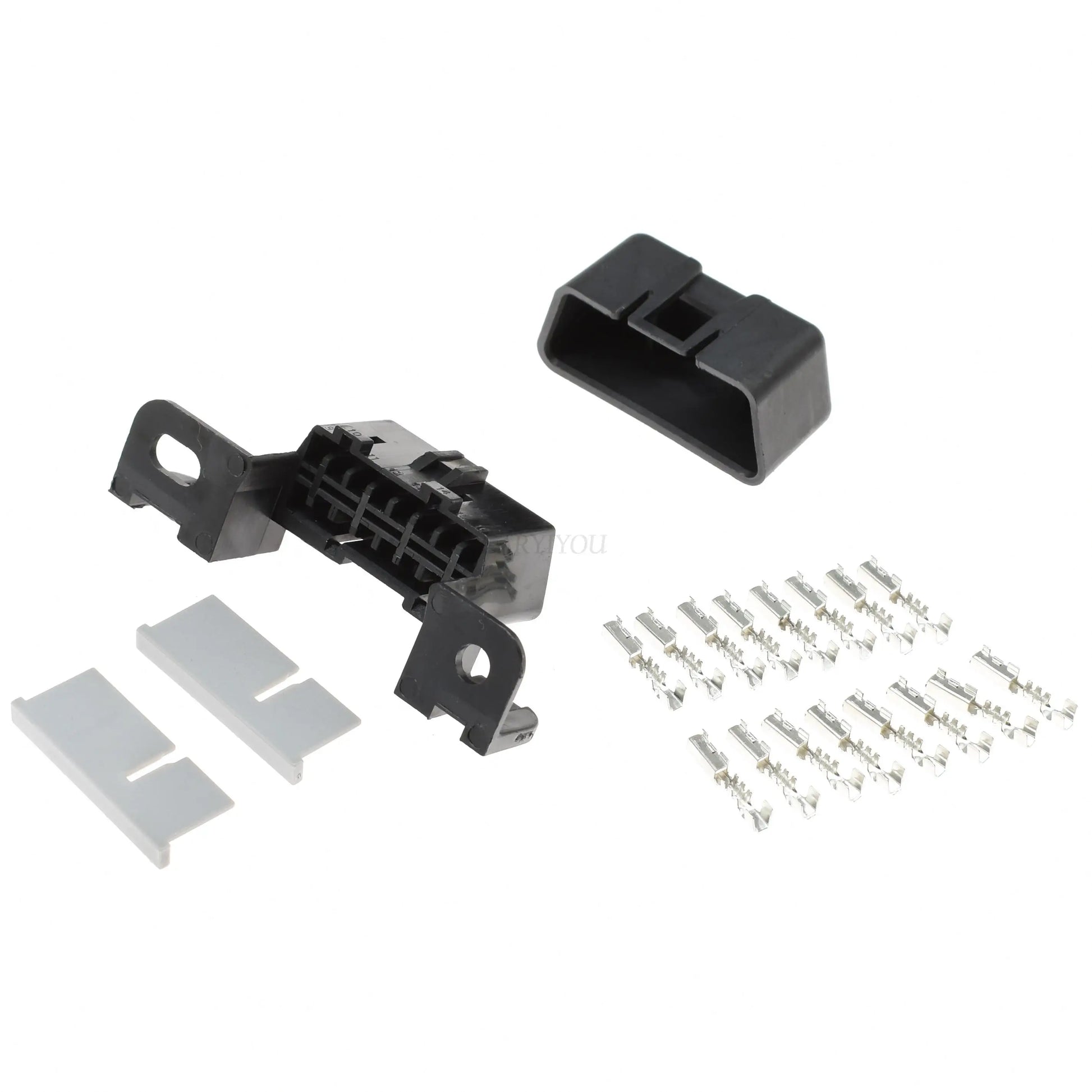 Side view of 16 pin black female OBD2 connector wire socket adapter for diagnostic tool