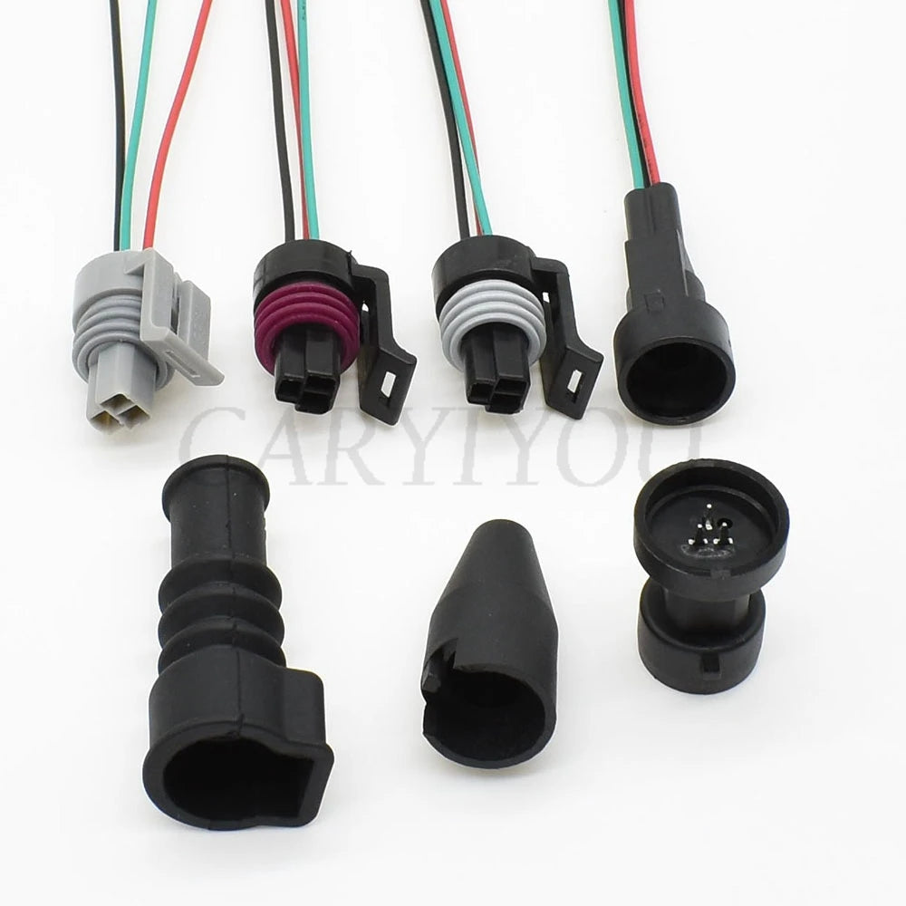 Close-up of 3-Pin male and female terminals in waterproof automotive oil fuel pressure sensor connector plug 12110192