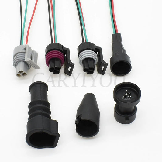 Close-up of 3-Pin male and female terminals in waterproof automotive oil fuel pressure sensor connector plug 12110192