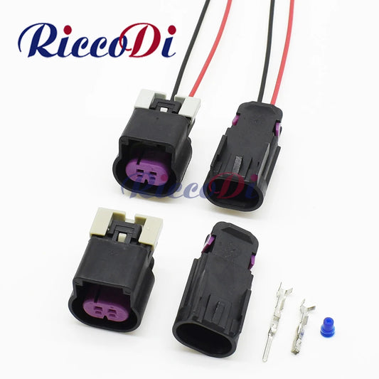 Front view of 2 pin female male automotive wiring harness connector for oil pump