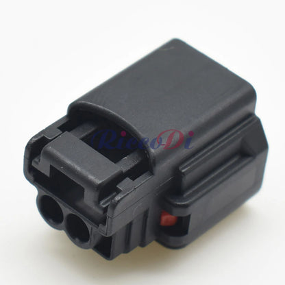Rear view of 2-pin oil temperature sensor plug FQGE-MT-284 showing wire connection points and durable insulation