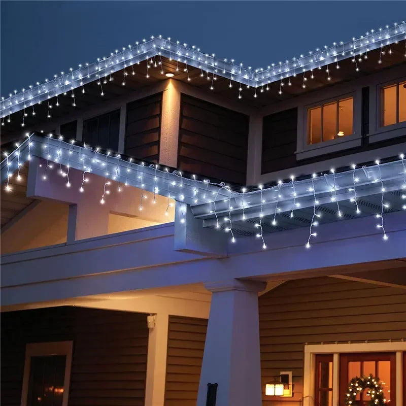 LED icicle curtain string lights for outdoor garden, street, and eaves decoration