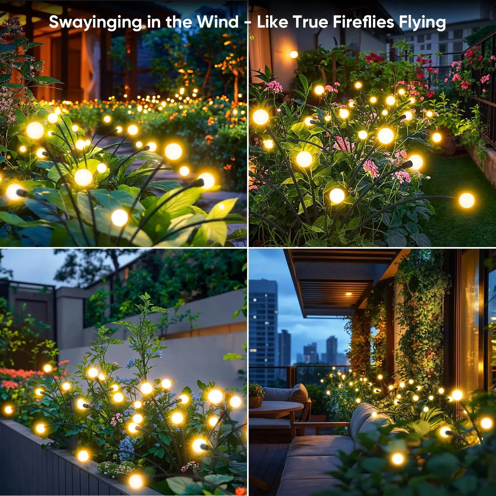 Solar garden lights with LED firefly effect, outdoor lawn lamp for weddings, Christmas, and landscape decoration