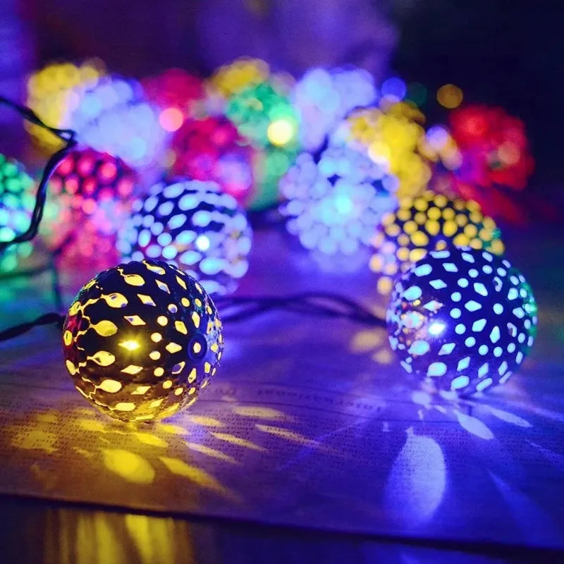 Outdoor solar-powered string lights for garden, patio, and artistic ambient lighting