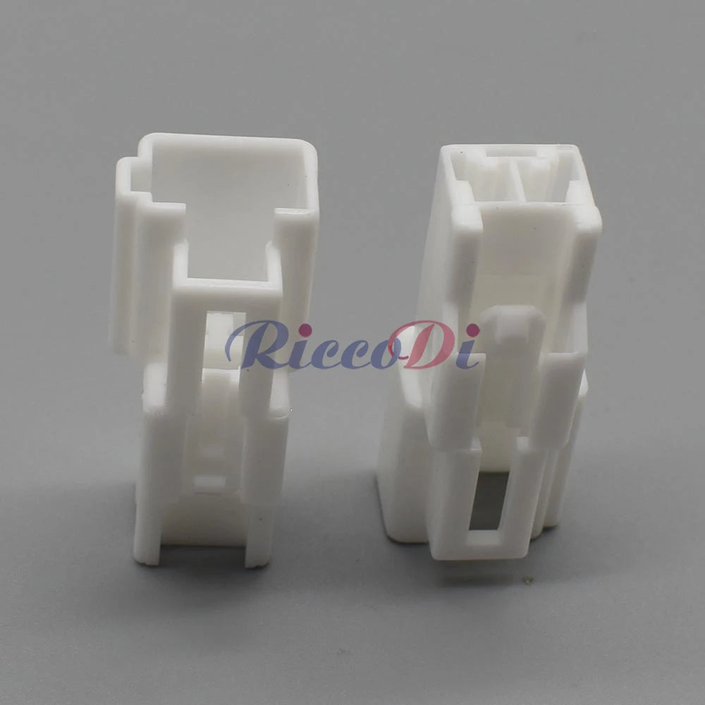 Detailed view of plastic housing on 2-pin automotive parking sensor connector for durable wiring