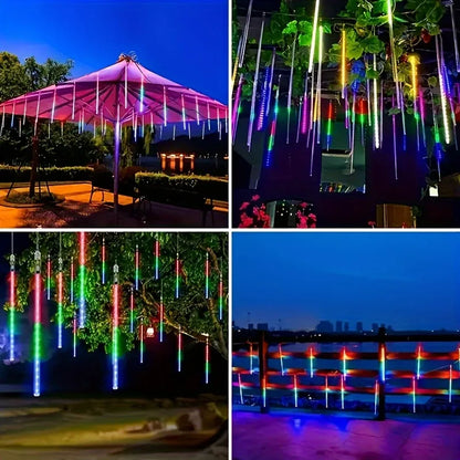 Close-up of USB powered LED meteor shower rain lights structure