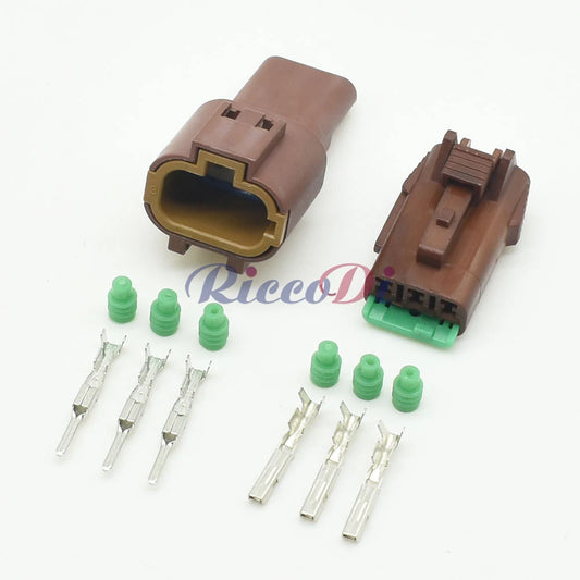 Close-up of PB015-03850 PB011-03857 3PIN auto ignition coil connector plug terminals waterproof wire harness socket