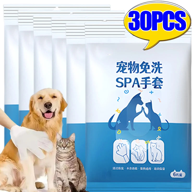 Disposable pet wash gloves for no-rinse cleaning