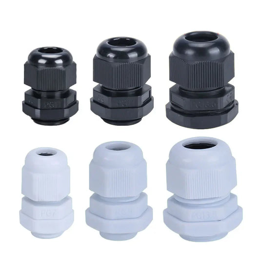 IP68 waterproof cable connectors showing PG7, PG9, PG11, M12, M16, M18, M20 sizes
