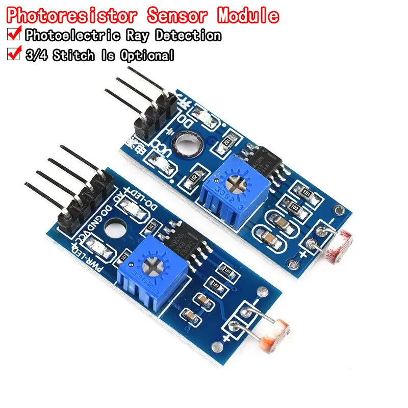 3-pin and 4-pin photosensitive light intensity sensor module with photoresistor for Arduino and DIY electronics projects