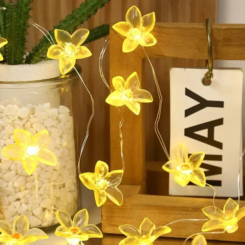 Pink and blue flower LED fairy lights string
