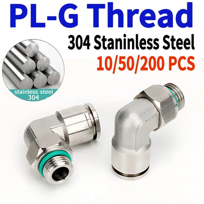 PL-G 304 stainless steel pneumatic elbow fitting with external G thread 1/8 1/4 3/8 1/2 quick coupling joint