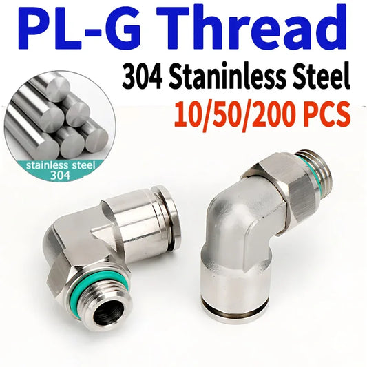 PL-G 304 stainless steel pneumatic elbow fitting with external G thread 1/8 1/4 3/8 1/2 quick coupling joint