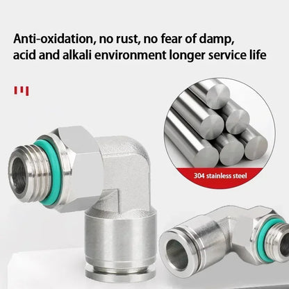 PL-G pneumatic quick coupling joint with external G thread, 304 stainless steel elbow connector