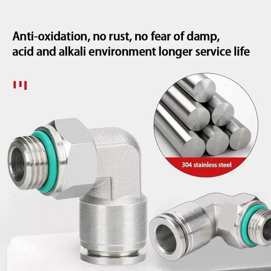 PL-G pneumatic quick coupling joint with external G thread, 304 stainless steel elbow connector